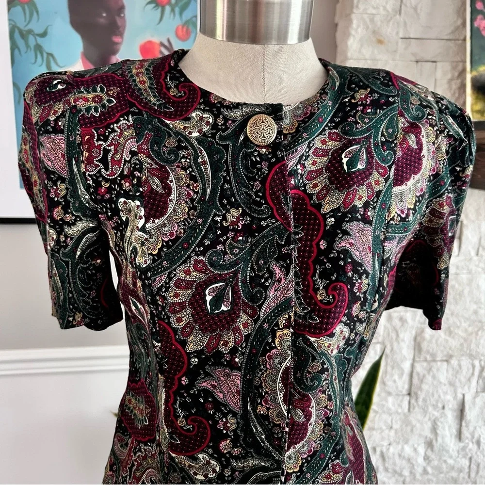 Vintage K.C. Spencer 2-Piece Set Paisley Burgundy 80s Office Wear Size Medium